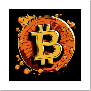 High-Quality Comic Bitcoin Logo: Symbol of Digital Currency Posters and Art